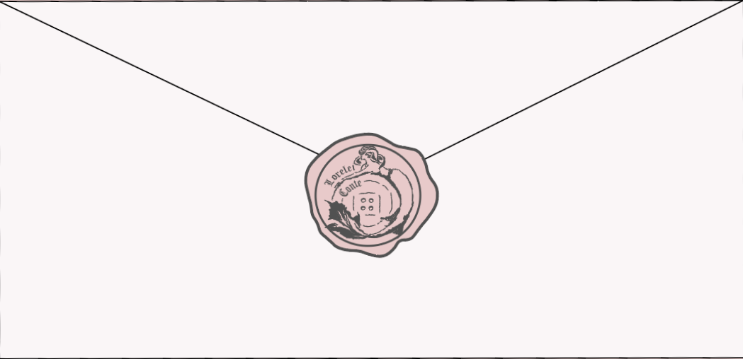 white letter with a pink wax stamp featuring Lorelei Conte's logo