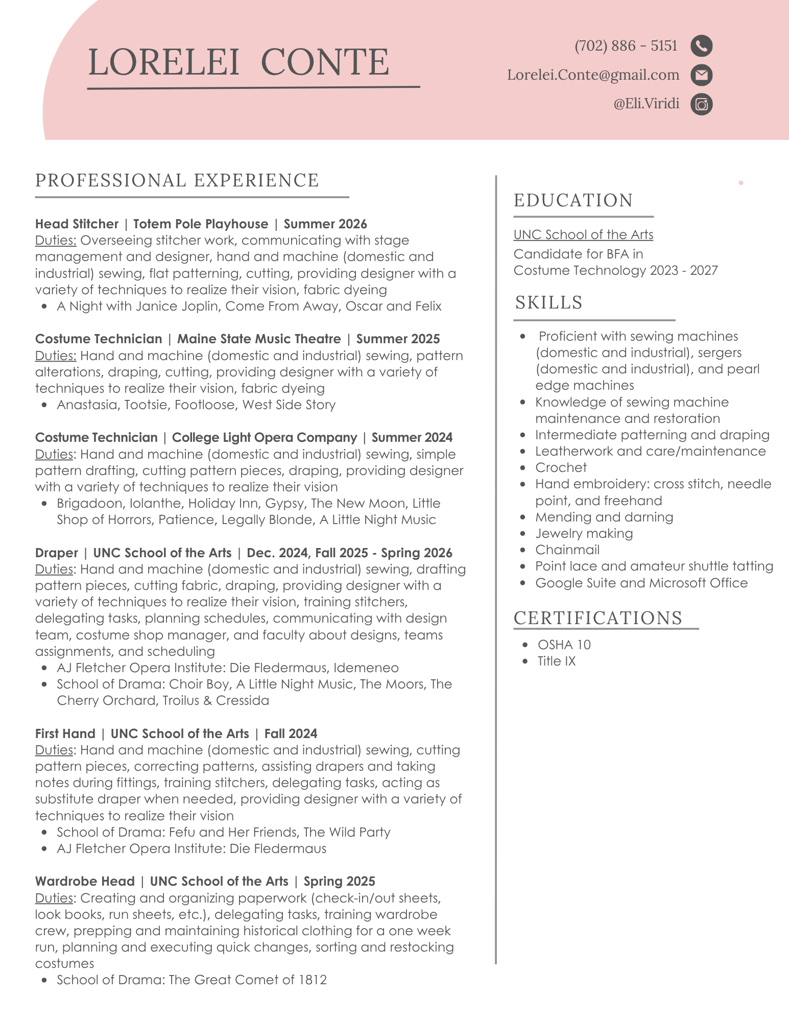 Lorelei Conte's Resume