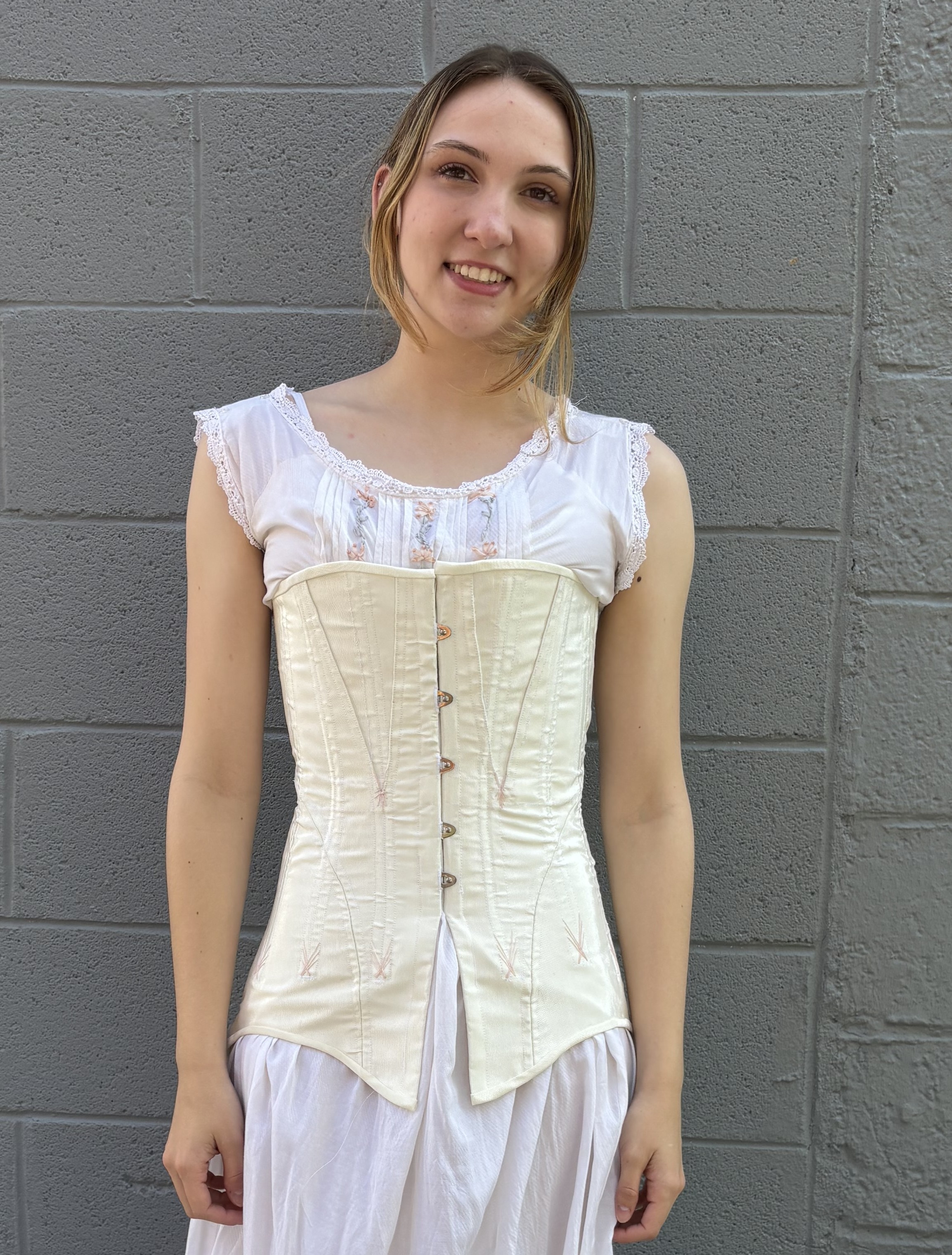 A white longline corset