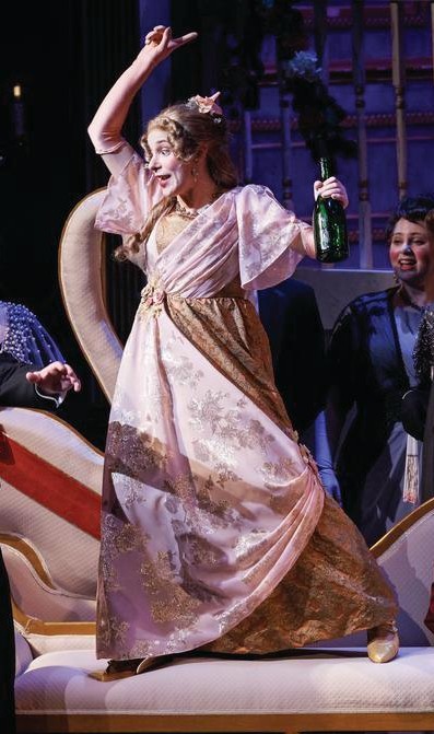 A bronze and pink edwardian party dress
