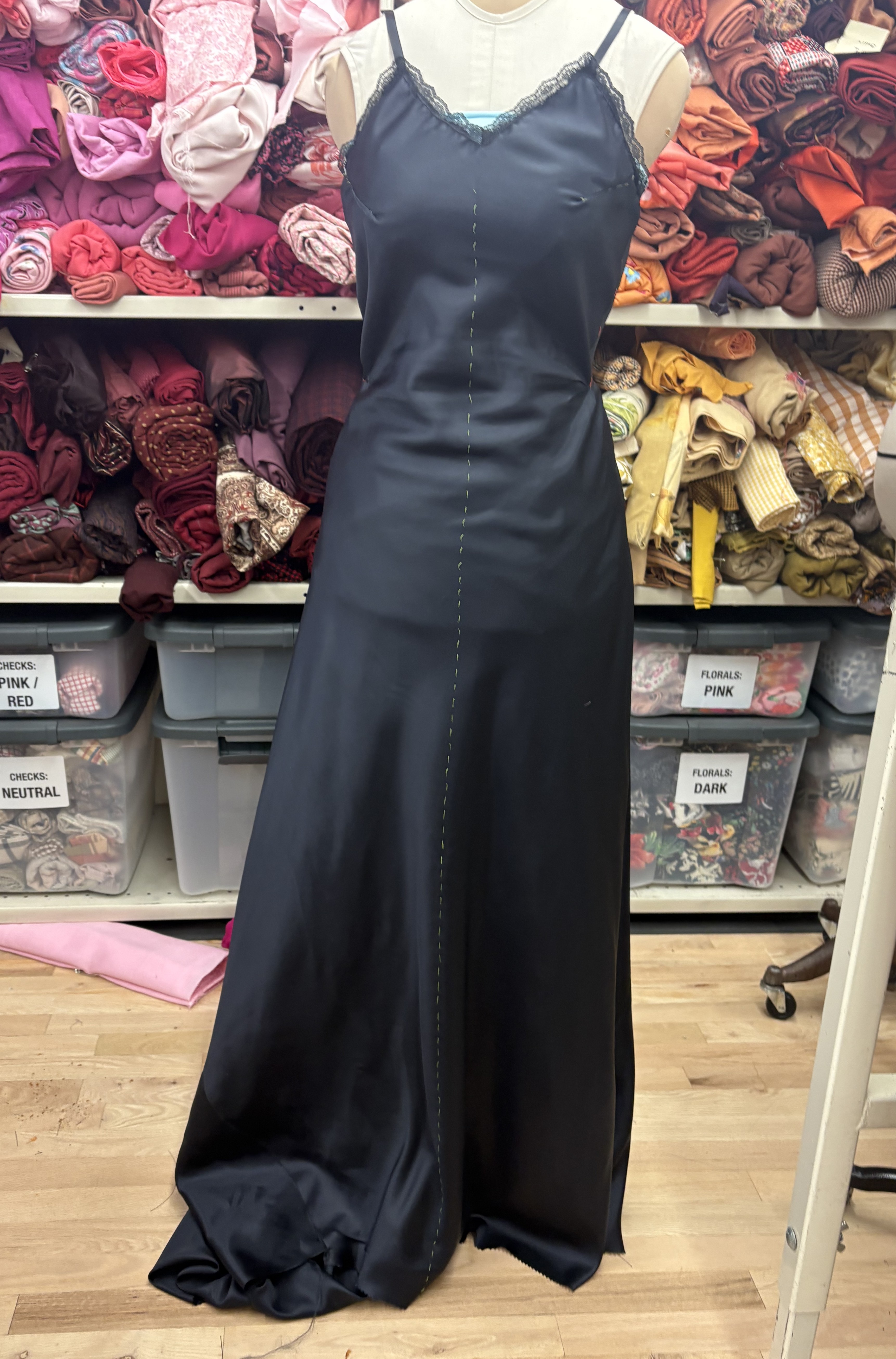 In progress photo with visible thread tracing, back view