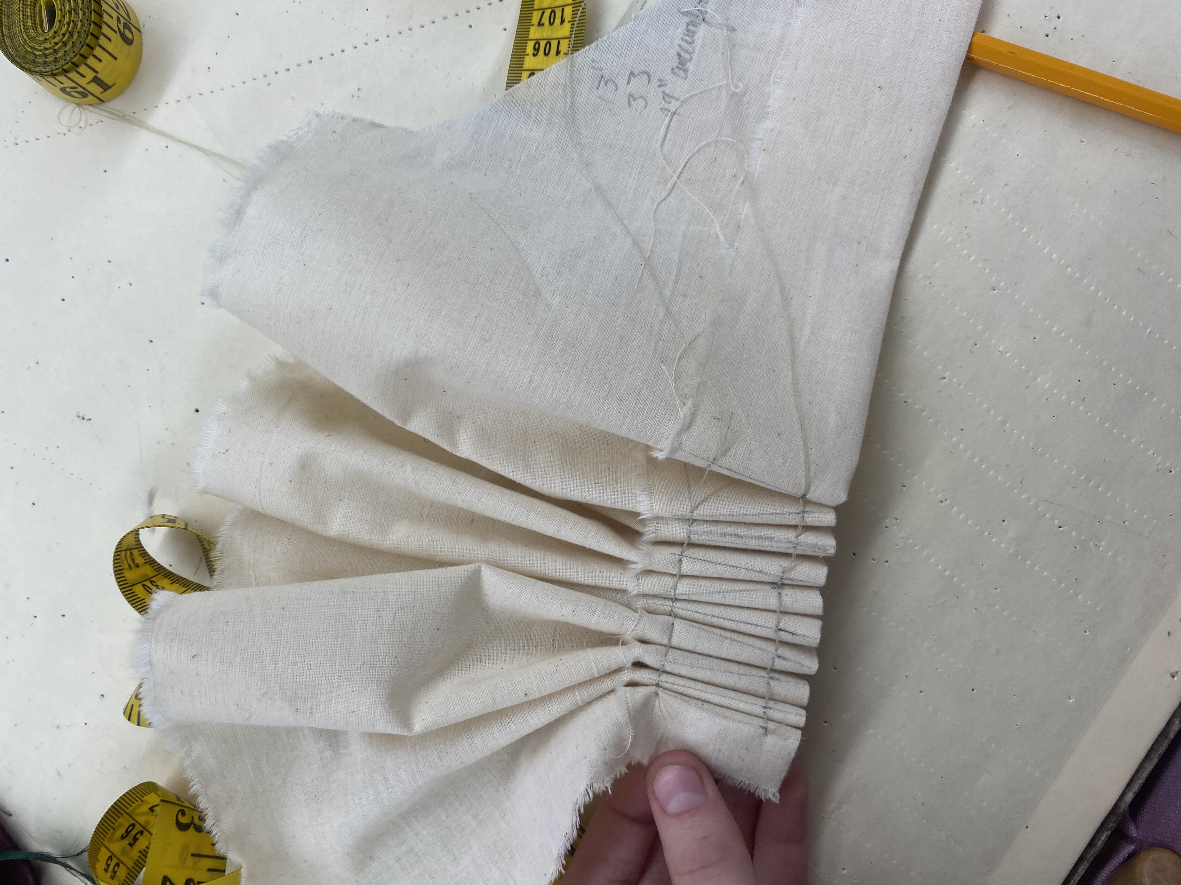 A muslin catridge pleated sample, top view